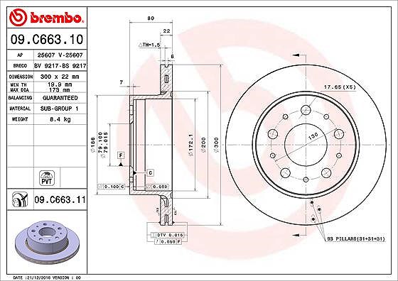 Brembo 1x Bremsscheibe [Hersteller-Nr. 09.C663.11] für Peugeot, Citroën, Opel, Fiat, Vauxhall