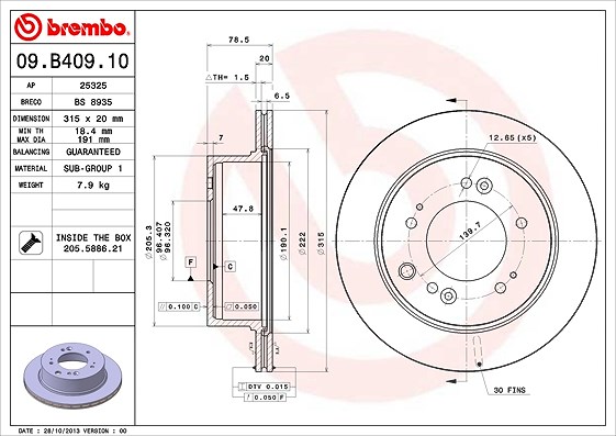 Brembo Bremsscheibe [Hersteller-Nr. 09.B409.10] für Kia
