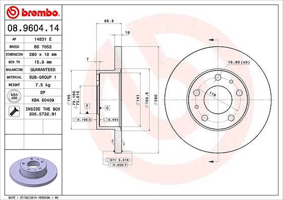 Brembo Bremsscheibe [Hersteller-Nr. 08.9604.14] für Peugeot