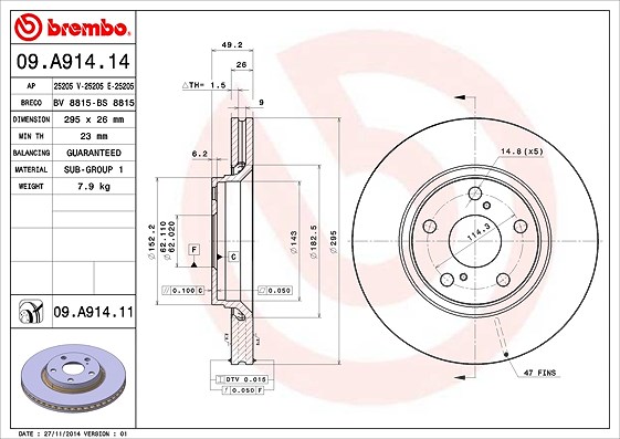 Brembo Bremsscheibe [Hersteller-Nr. 09.A914.11] für Toyota