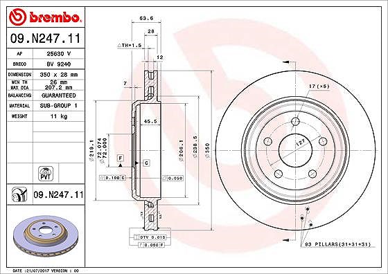 Brembo 1x Bremsscheibe [Hersteller-Nr. 09.N247.11] für Jeep