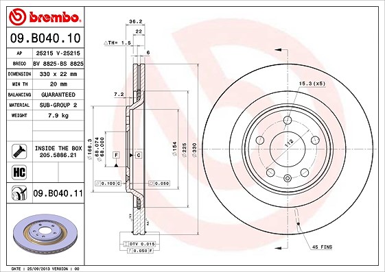 Brembo Bremsscheibe Hinterachse Belüftet [Hersteller-Nr. 09.B040.11] für Audi