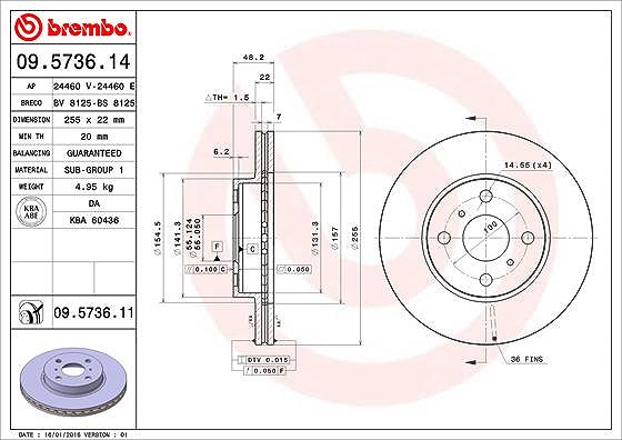 Brembo Bremsscheibe [Hersteller-Nr. 09.5736.11] für Toyota