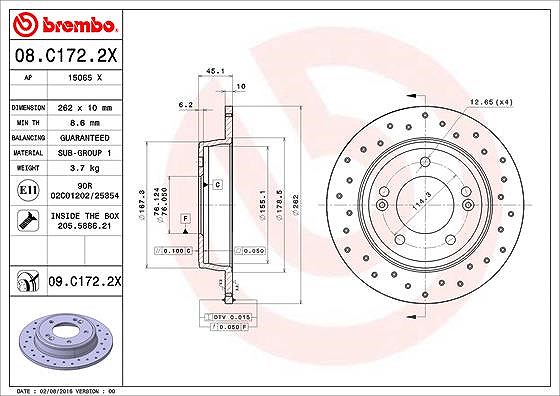 Für BREMBO 08.C172.2X Brake disc Xtra full/perforated 08.C172.2X Rear HYUNDAI C - Bild 9