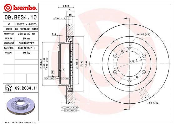 Brembo 1x Bremsscheibe [Hersteller-Nr. 09.B634.11] für Lexus, Toyota