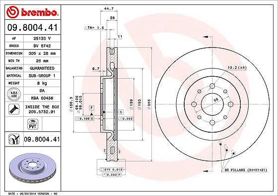 Brembo Bremsscheibe [Hersteller-Nr. 09.8004.41] für Alfa Romeo