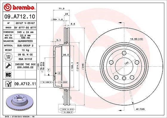 Brembo 1x Bremsscheibe [Hersteller-Nr. 09.A712.11] für BMW