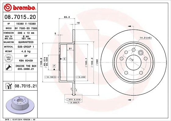 Brembo Bremsscheibe [Hersteller-Nr. 08.7015.21] für Saab