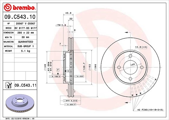 Brembo Bremsscheibe [Hersteller-Nr. 09.C543.11] für Nissan
