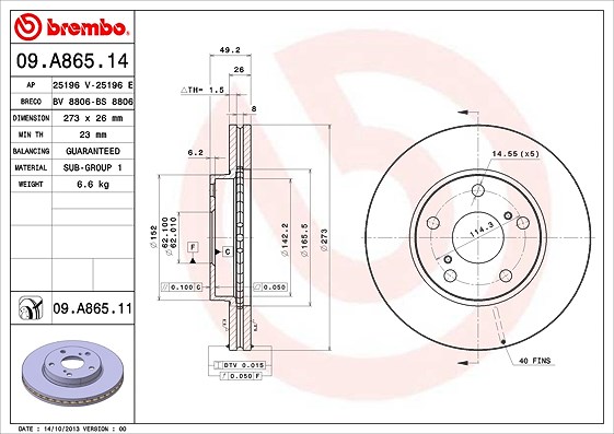 Brembo Bremsscheibe [Hersteller-Nr. 09.A865.11] für Toyota