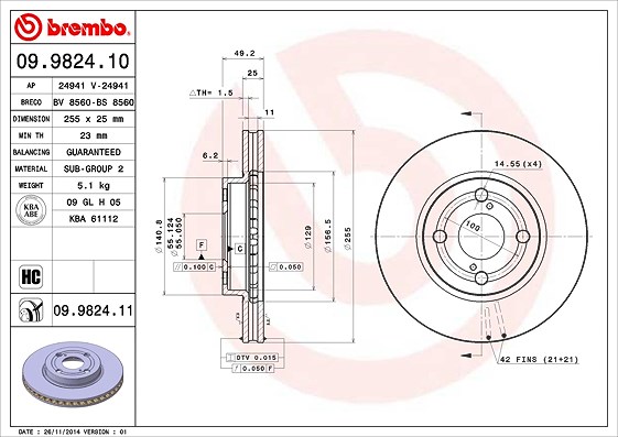 Brembo Bremsscheibe [Hersteller-Nr. 09.9824.11] für Toyota