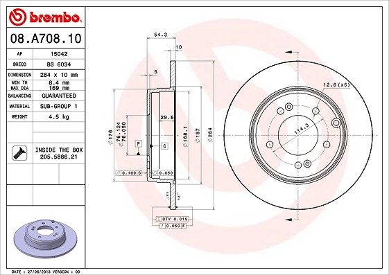 Brembo Bremsscheibe [Hersteller-Nr. 08.A708.11] für Hyundai, Kia
