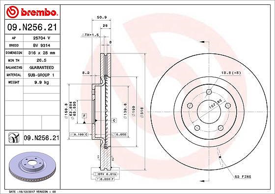 Brembo 1x Bremsscheibe [Hersteller-Nr. 09.N256.21] für Ford