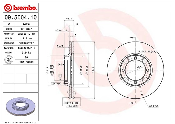 Brembo Bremsscheibe [Hersteller-Nr. 09.5004.10] für Hyundai