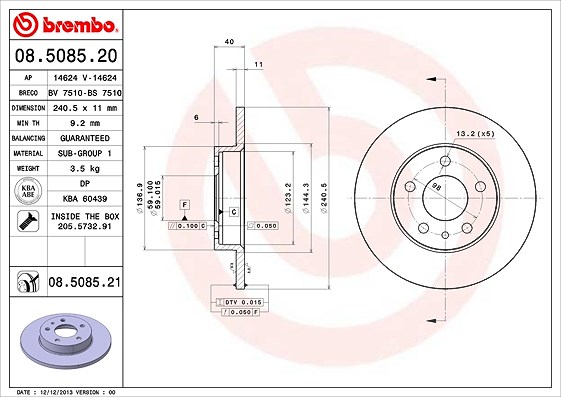 Brembo Bremsscheibe [Hersteller-Nr. 08.5085.21] für Alfa Romeo