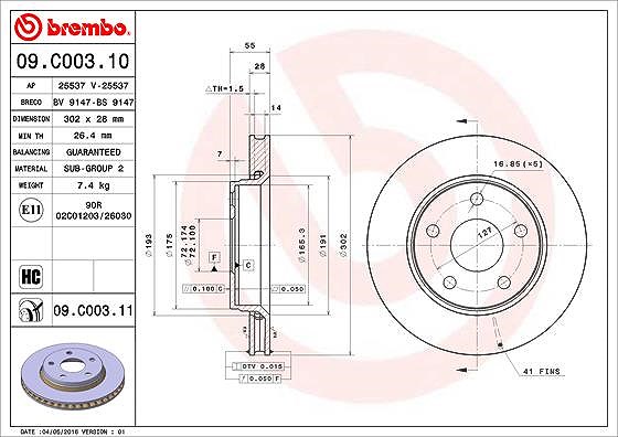 Brembo Bremsscheibe [Hersteller-Nr. 09.C003.11] für Jeep