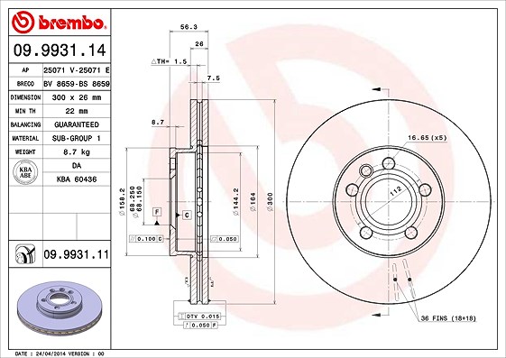 Brembo Bremsscheibe [Hersteller-Nr. 09.9931.11] für Seat, Ford, VW