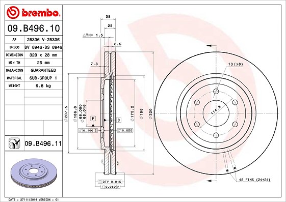Brembo 1x Bremsscheibe [Hersteller-Nr. 09.B496.11] für Nissan