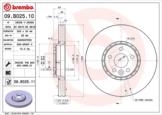 Brembo 1x Bremsscheibe [Hersteller-Nr. 09.B025.11] für Volvo