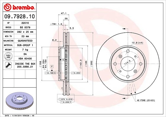 Brembo Bremsscheibe [Hersteller-Nr. 09.7928.10] für Honda