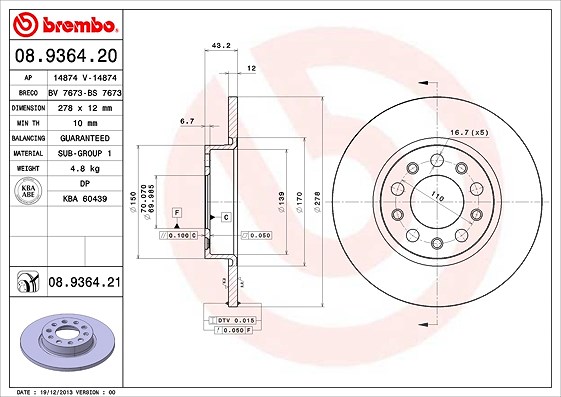 Brembo Bremsscheibe [Hersteller-Nr. 08.9364.21] für Jeep, Fiat, Alfa Romeo