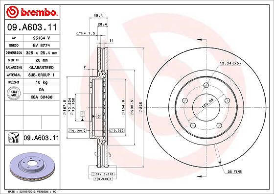 Brembo Bremsscheibe [Hersteller-Nr. 09.A603.11] für Jaguar, Daimler
