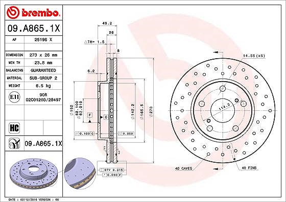 Brembo Bremsscheibe [Hersteller-Nr. 09.A865.1X] für Toyota