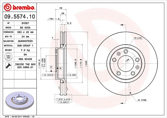 Brembo Bremsscheibe [Hersteller-Nr. 09.5574.10] für Citroën, Peugeot, Toyota