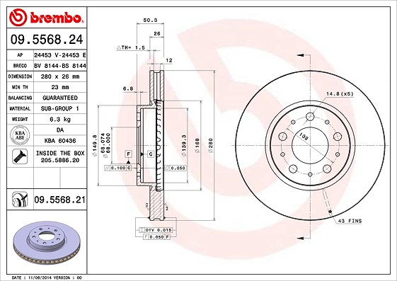 Brembo Bremsscheibe [Hersteller-Nr. 09.5568.21] für Volvo