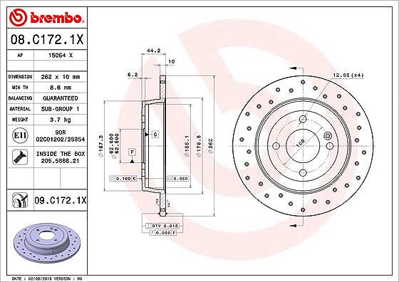 Brembo Bremsscheibe [Hersteller-Nr. 08.C172.1X] für Kia, Hyundai