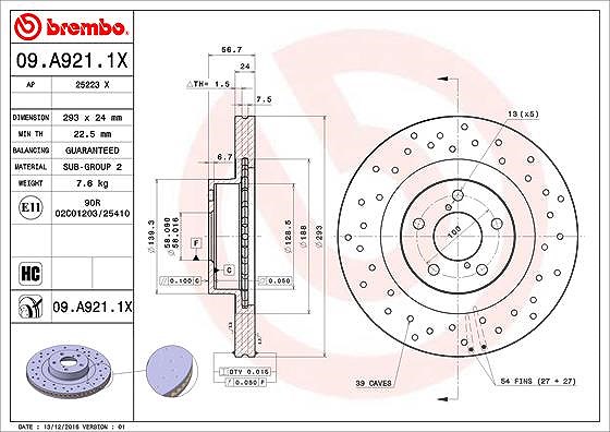 Brembo Bremsscheibe [Hersteller-Nr. 09.A921.1X] für Subaru, Toyota