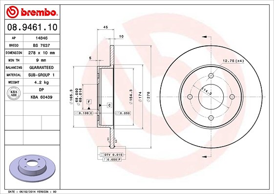Brembo Bremsscheibe [Hersteller-Nr. 08.9461.10] für Nissan