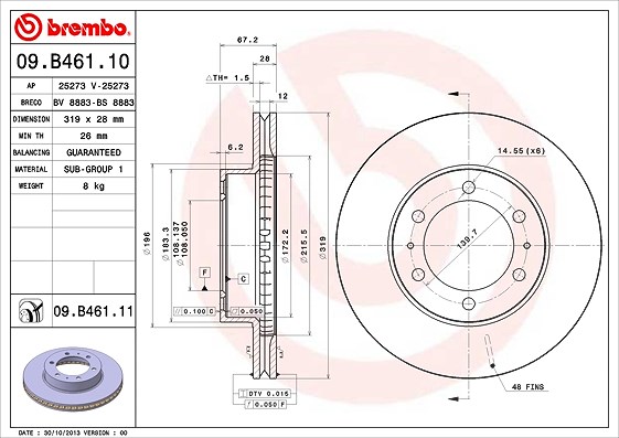 Brembo Bremsscheibe [Hersteller-Nr. 09.B461.11] für Toyota