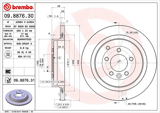 Brembo Bremsscheibe [Hersteller-Nr. 09.8876.31] für Land Rover