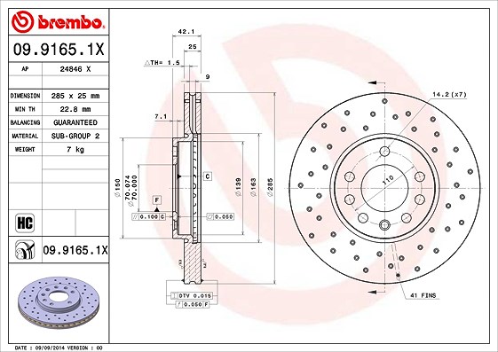 Brembo Bremsscheibe Vorderachse Belüftet [Hersteller-Nr. 09.9165.1X] für Opel, Saab, Vauxhall, Cadillac