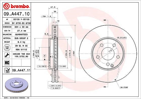 Brembo 1x Bremsscheibe [Hersteller-Nr. 09.A447.11] für Mercedes-Benz