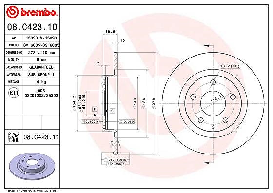 Brembo Bremsscheibe [Hersteller-Nr. 08.C423.11] für Mazda