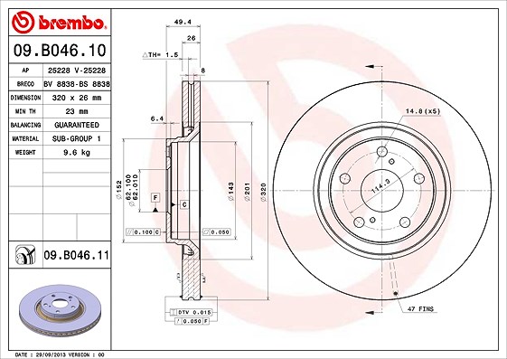 Brembo 1x Bremsscheibe [Hersteller-Nr. 09.B046.11] für Toyota