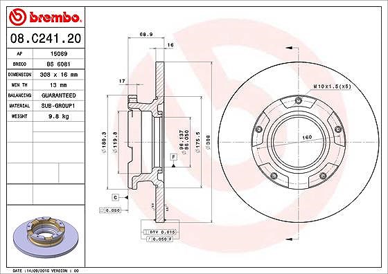 Brembo 1x Bremsscheibe Hinterachse Voll [Hersteller-Nr. 08.C241.20] für Ford