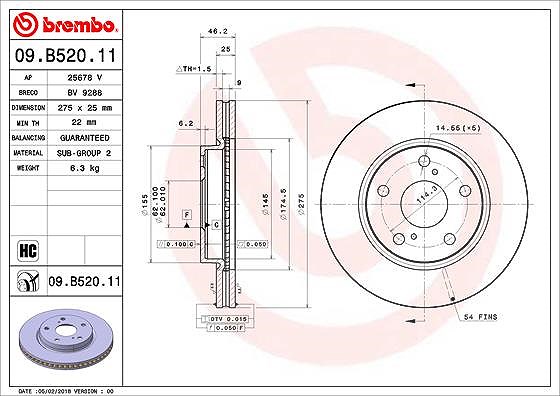 Brembo Bremsscheibe [Hersteller-Nr. 09.B520.11] für Toyota, Lexus