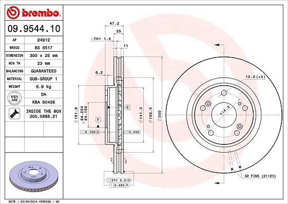 Brembo Bremsscheibe [Hersteller-Nr. 09.9544.11] für Honda