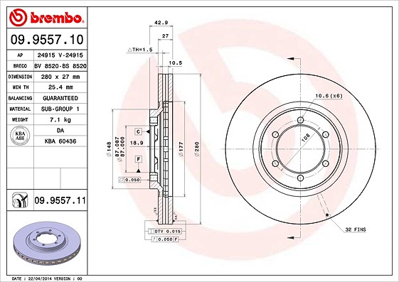 Brembo Bremsscheibe [Hersteller-Nr. 09.9557.11] für Hyundai