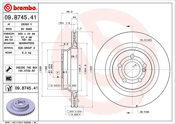 Brembo Bremsscheibe [Hersteller-Nr. 09.B745.41] für Mercedes-Benz