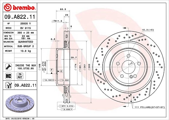 Brembo 1x Bremsscheibe [Hersteller-Nr. 09.A822.11] für Mercedes-Benz