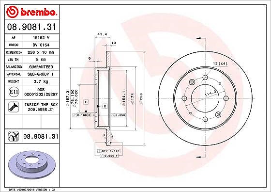 Brembo Bremsscheibe [Hersteller-Nr. 08.9081.31] für Kia