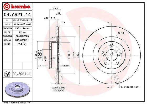 Brembo Bremsscheibe [Hersteller-Nr. 09.A921.11] für Toyota, Subaru