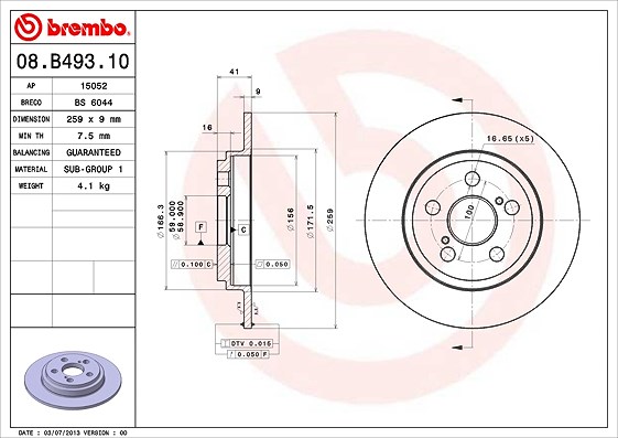 Brembo Bremsscheibe [Hersteller-Nr. 08.B493.10] für Toyota