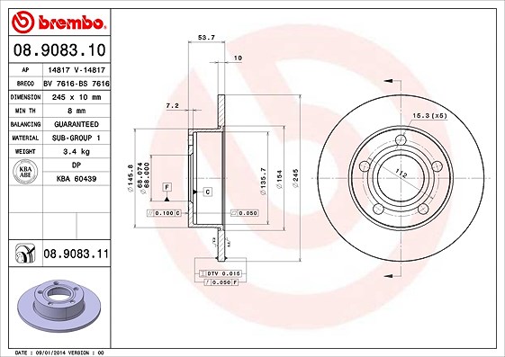 Brembo Bremsscheibe [Hersteller-Nr. 08.9083.11] für Audi