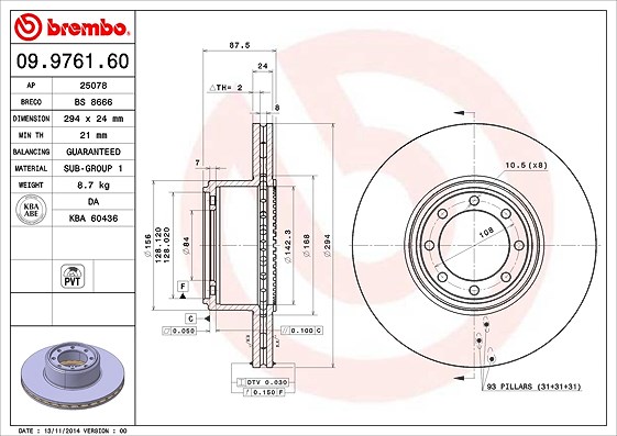 Brembo Bremsscheibe Hinterachse Belüftet [Hersteller-Nr. 09.9761.60] für Iveco