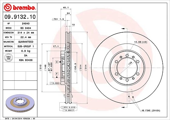 Brembo Bremsscheibe Vorderachse Belüftet [Hersteller-Nr. 09.9132.10] für Mitsubishi